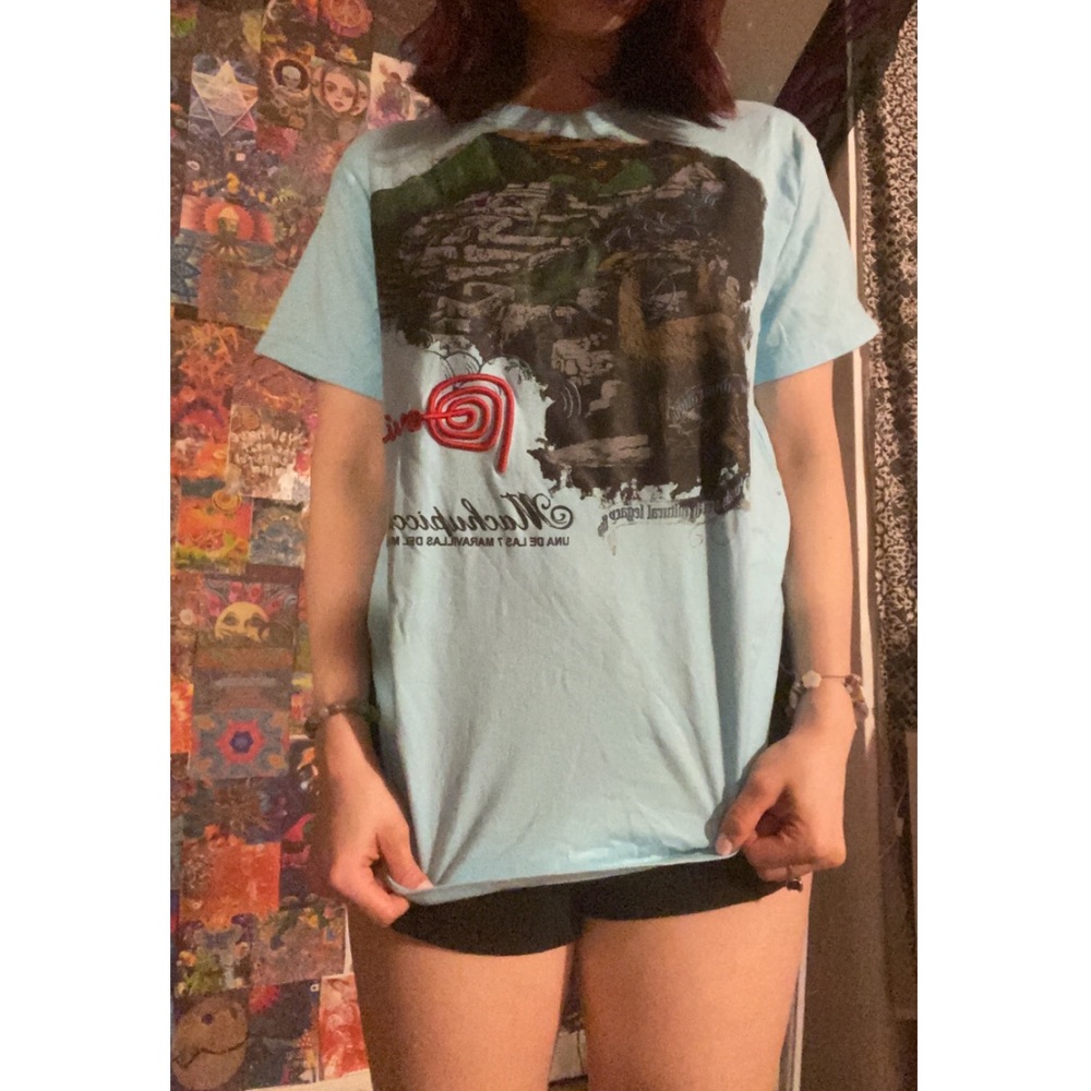 Peru Machu Picchu turquoise blue t shirt